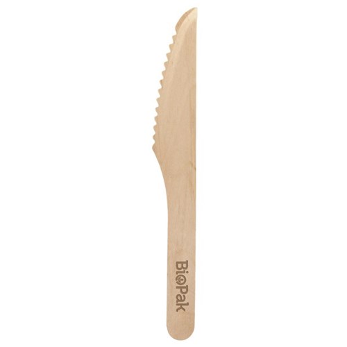 BioPak Disposable Wooden Knives 160mm, Pack of 100