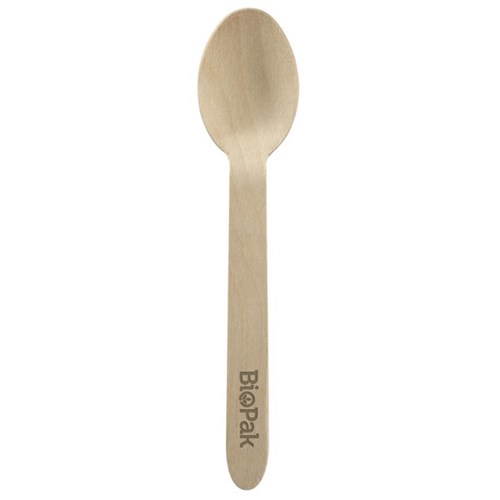 BioPak Disposable Wooden Spoons 160mm, Pack of 100