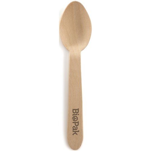 BioPak Disposable Wooden Teaspoons 100mm, Pack of 100