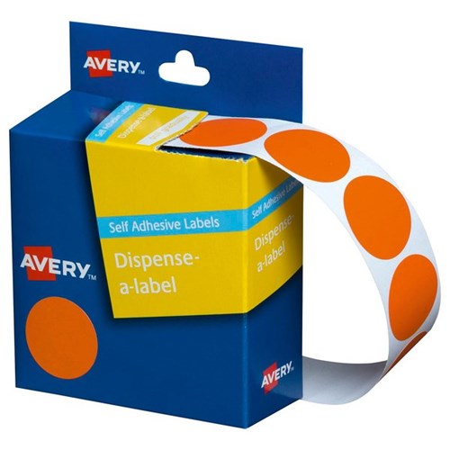 Avery Dot Dispenser Labels DMC24O 24mm Orange, Box of 500