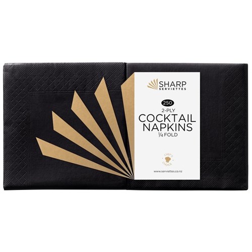 Sharp Cocktail Napkins 2 Ply Black 240mm, Pack of 250