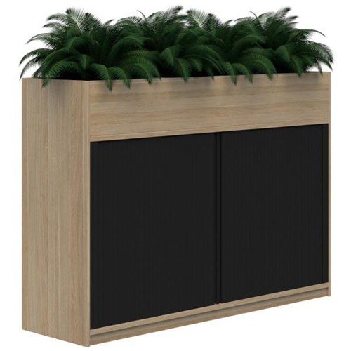 Mascot Planter Tambour Lockable Classic Oak with Black Doors