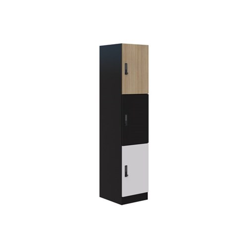 Mascot Digital Locking 3 Door Locker 450x1900mm Classic Oak/Snow Velvet/Black