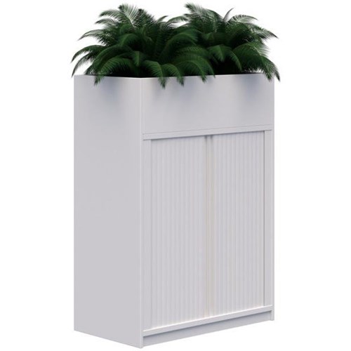 Mascot Planter Tambour Lockable 900mm Snow Velvet with White Doors