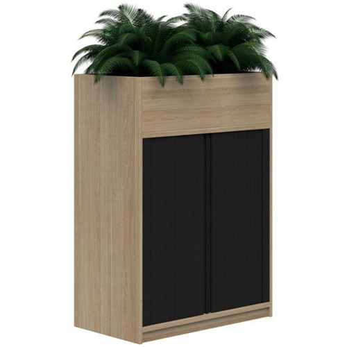 Mascot Planter Tambour Lockable 900mm Classic Oak with Black Doors