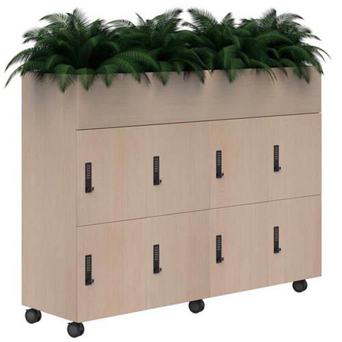 Mascot Digital Locking 8 Door Mobile Planter Locker 1800x1200mm Refined Oak