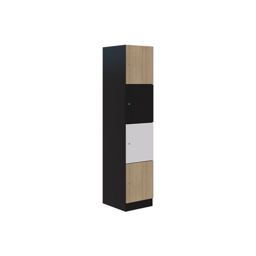 Mascot Keyed Locking 4 Door Locker 450x1900mm Classic Oak/Snow Velvet/Black