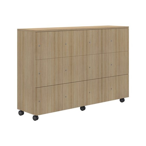 Mascot Keyed Locking 12 Door Mobile Locker 1800x1200mm Classic Oak