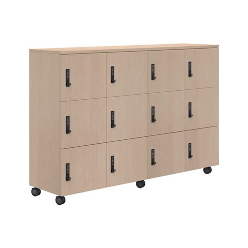 Mascot Digital Locking 12 Door Mobile Locker 1800x1200mm Refined Oak