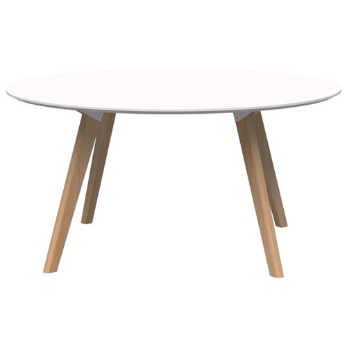 FIORD Round Meeting Table 1500 x 720mm Snow Velvet Top with Solid Wood Base