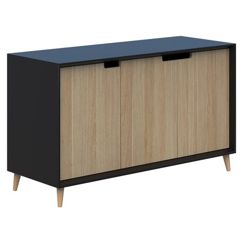 FIORD Executive Credenza 3 door 1200 x 450 x 720mm Black Carcass with Classic Oak Doors