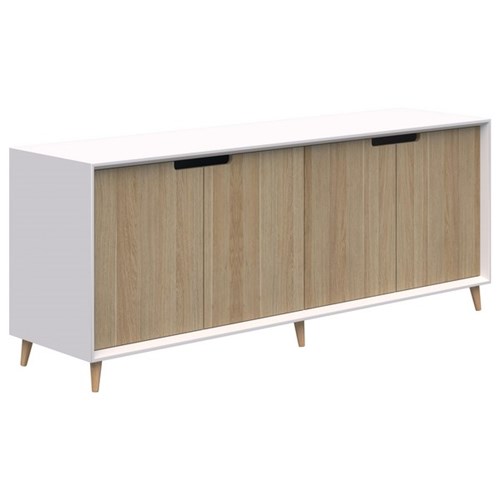 FIORD Executive Credenza 4 door 1800 x 450 x 750mm Snow Velvet Carcass in Classic Oak Doors