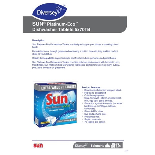 Sun Dishwashing Tablets Platinum-Eco, Box of 70