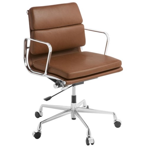 Eames Replica Executive Chair Mid Back With Arms Tan Leather/Chrome Frame