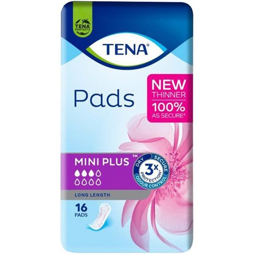 TENA Continence Pads Mini Plus Long Length, Pack of 16