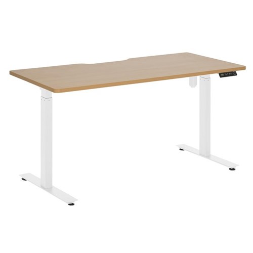 Amplify Electric 2 Stage Single Motor Height Adjustable Desk Scallop Top 1500x750mm Beech/White