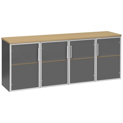 Emerge Credenza 1800mm 4 Glass Doors Beech/Ironstone