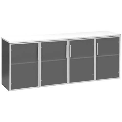 Emerge Credenza 1800mm 4 Glass Doors White/Ironstone