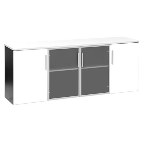 Emerge Credenza 1800mm 2 Glass Doors 2 Wooden Doors White/Ironstone