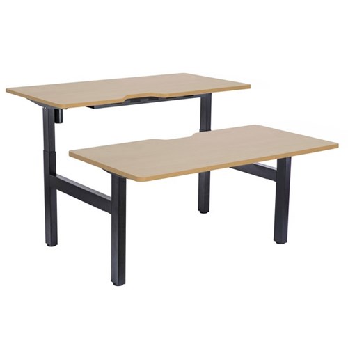 Emerge Fixed Height & Height Adjustable Back To Back Desks Scallop Top 1500mm Beech/Black