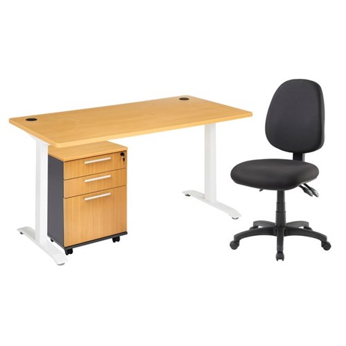 Emerge Desk, Mobile And Advance Chair Bundle Beech/Ironstone