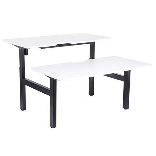 Emerge Fixed Height & Height Adjustable Back To Back Desks Scallop Top 1500mm White/Black