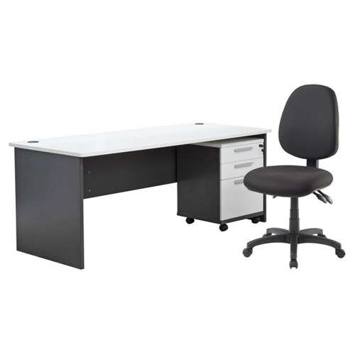 Emerge Slab End Desk, Mobile And Advance Chair Bundle White/Ironstone