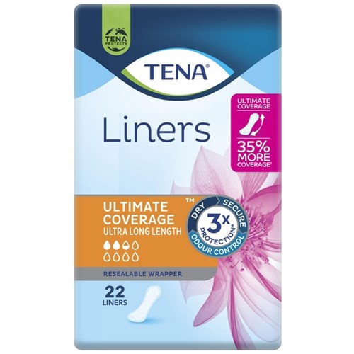 TENA Ultimate Coverage Continence Liners Ultra Long Length, Pack of 22