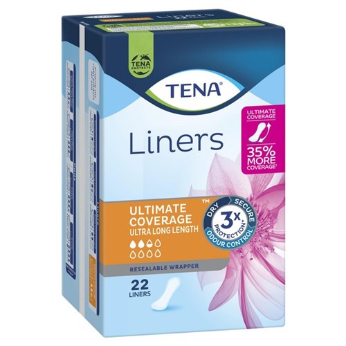 TENA Ultimate Coverage Continence Liners Ultra Long Length, Pack of 22