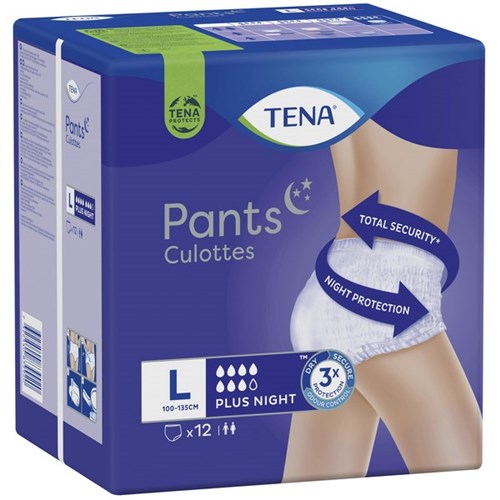 TENA Night Plus Continence Culottes Pants Large, Pack of 12