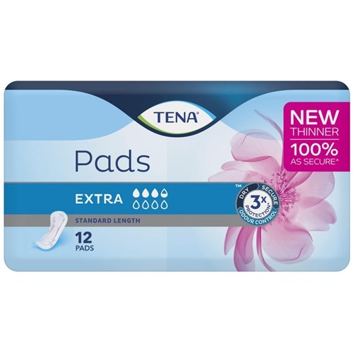 TENA Extra Continence Pads Standard Length, Pack of 12