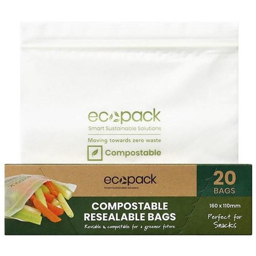 Ecopack Compostable Resealable Snack Bags 160x110mm, Set of 3