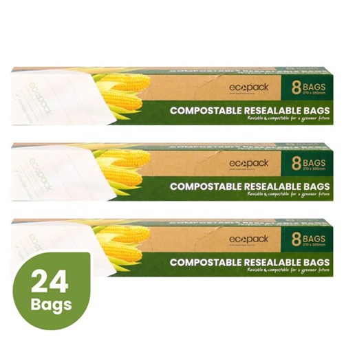 Ecopack Compostable Resealable Storage Bags 270x300mm, Set of 3