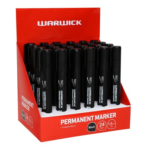 Warwick Black Permanent Markers Bullet Tip, Box of 24