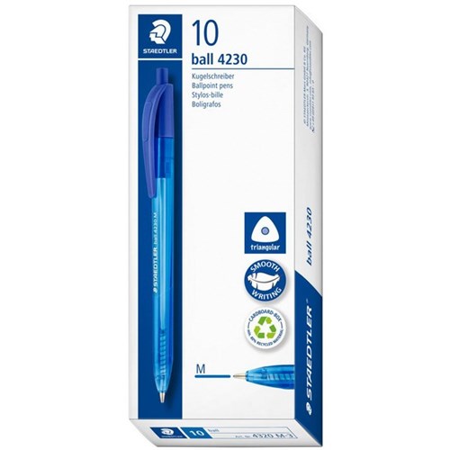 Staedtler Blue Triangular Ballpoint Pens 1.0mm Medium Tip, Box of 10