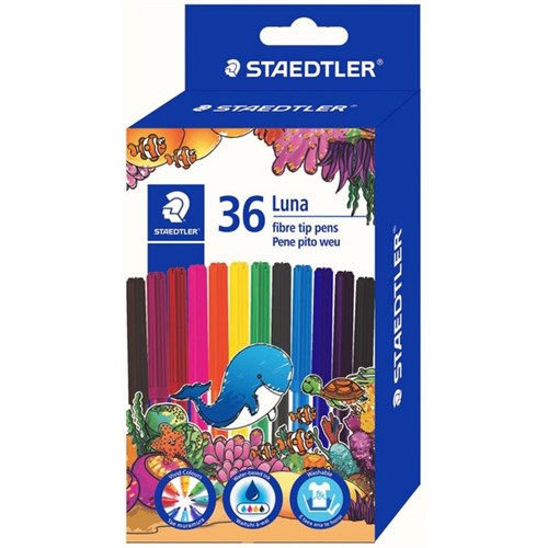 Staedtler Luna Felt Tip Markers Assorted Colours, Box of 36