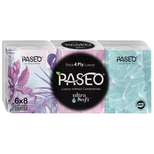 Paseo Facial Tissues 4 Ply Pack of 6, Carton of 18