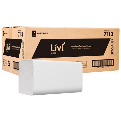 Livi Care Interfold Paper Towel 2 Ply 250 Sheet, Carton of 15