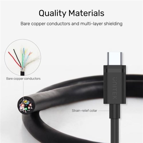 UNITEK USB 3.0 USB-A Male to USB-C Cable 2m Black