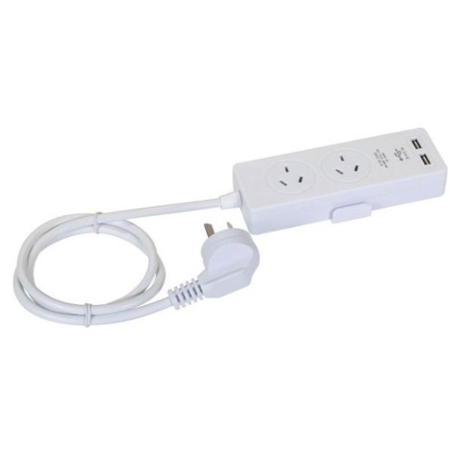 Dynamix A12U 2-Way Powerboard with USB Charging Port 1m White