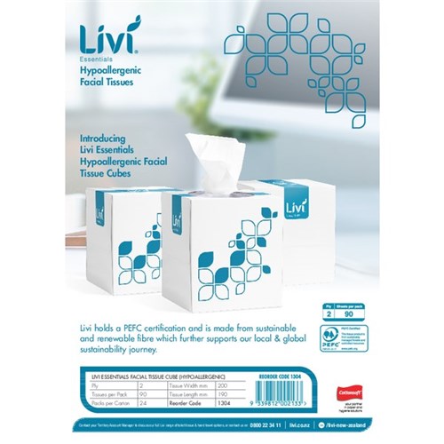 Livi Essentials Facial Tissues 2 Ply, Carton of 24 Boxes of 90