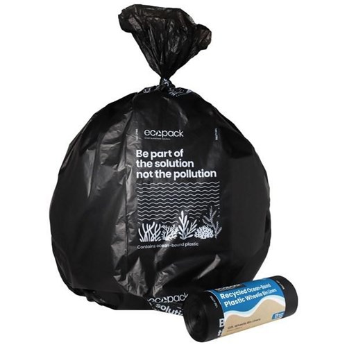 Ecopack Recycled Ocean-Bound Plastic Wheelie Bin Liners 120L, Roll of 25