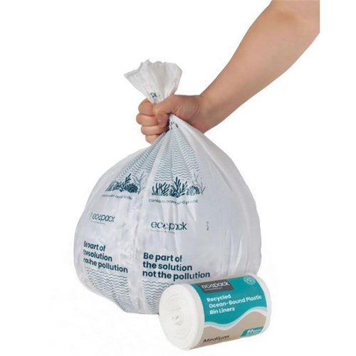 Ecopack Recycled Ocean-Bound Plastic Kitchen Tidy Bin Liners Medium 27L, Carton of 40 Rolls of 50