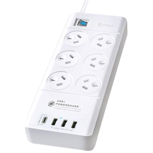 Sansai 6-Way Surge Powerboard 6 Socket 4 USB