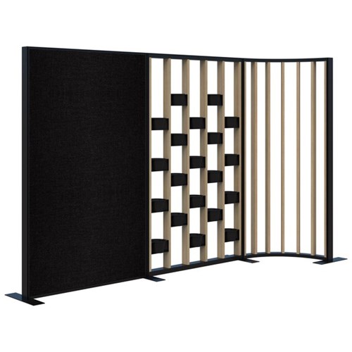 Connect Freestanding Fabric/Plant Wall/Curved Fin Room Divider 3025x1890mm Classic Oak/Black/Ebony