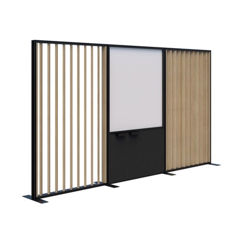 Connect Freestanding Angled Fin/Whiteboard Room Divider 3600x1890mm Classic Oak/Black