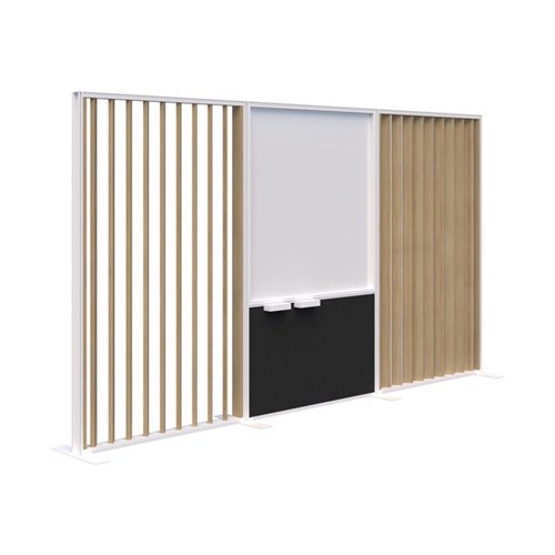 Connect Freestanding Angled Fin/Whiteboard Room Divider 3600x1890mm Classic Oak/White