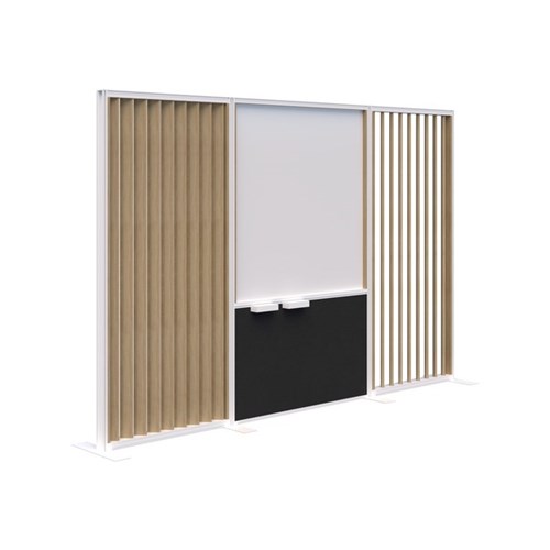Connect Freestanding Angled Fin/Whiteboard Room Divider 3000x1890mm Classic Oak/White