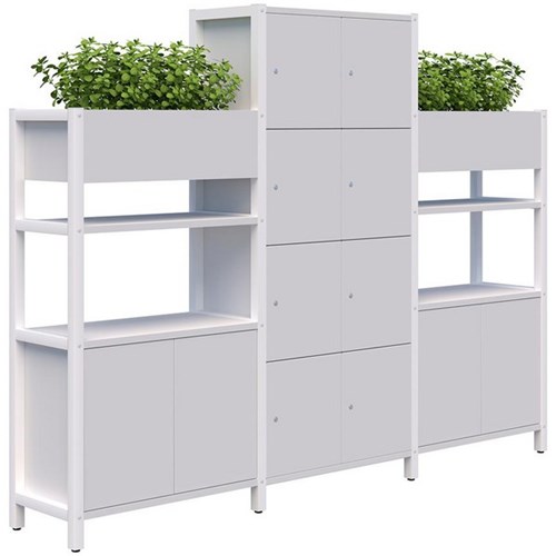 Grid 40 Keyed Locking 8 Door Locker/Planter Display Wall 2560x400x1500/1890mm Snow Velvet/White