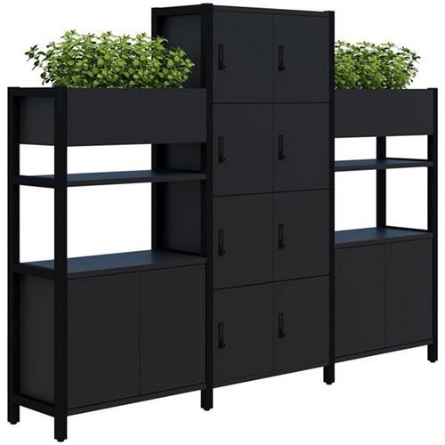 Grid 40 Digital Locking 8 Door Locker/Planter Display Wall 2560x400x1500/1890mm Black/Black